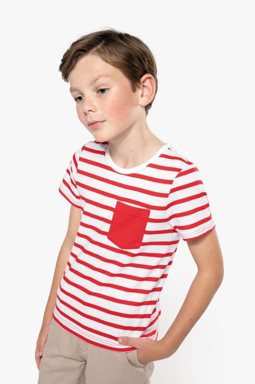 KA379 - KIDS' STRIPED SHORT SLEEVE SAILOR T-SHIRT WITH POCKET