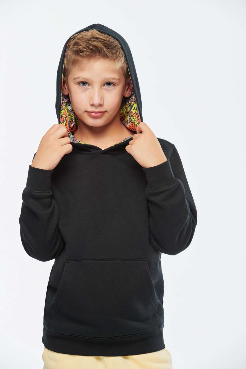 KA4014 - UNISEX KIDS CONTRAST PATTERNED HOODED SWEATSHIRT