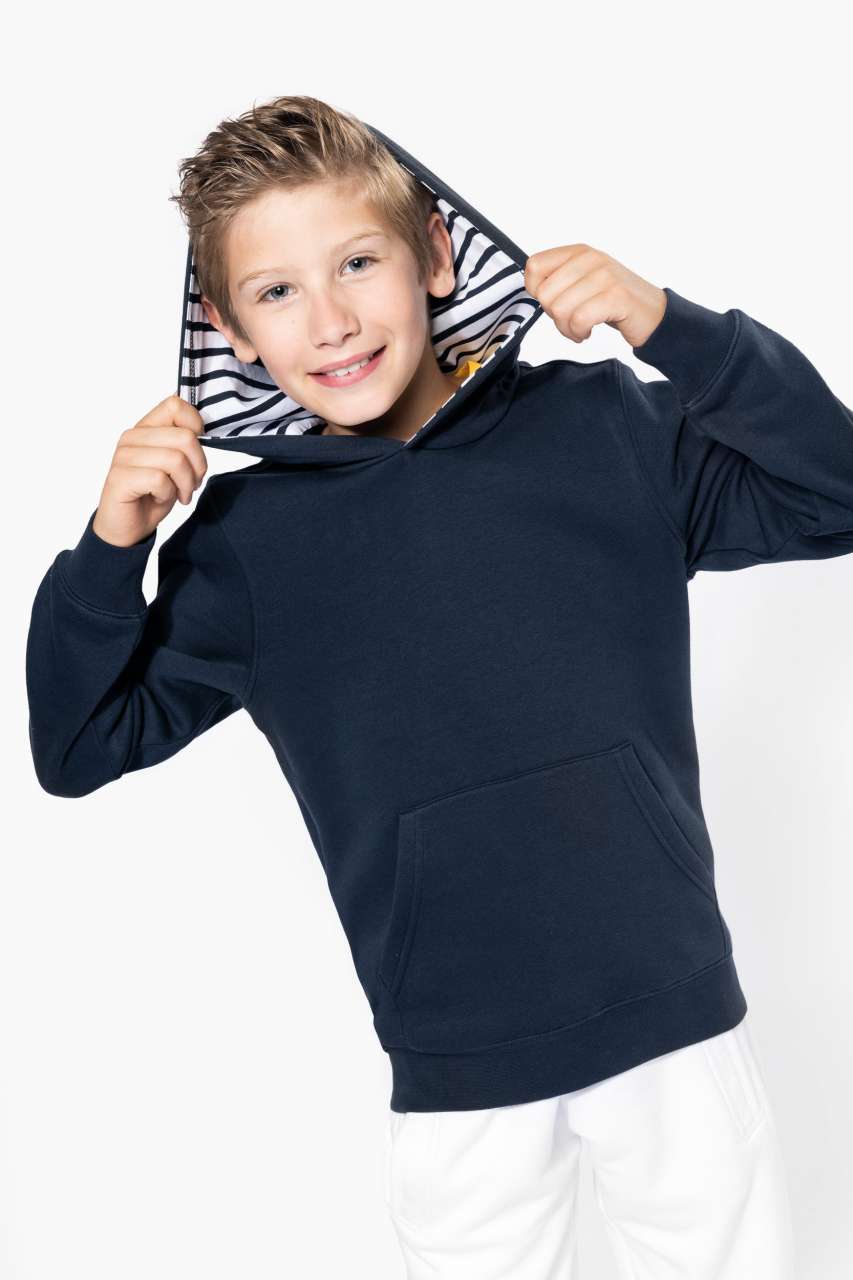KA4014 - UNISEX KIDS CONTRAST PATTERNED HOODED SWEATSHIRT