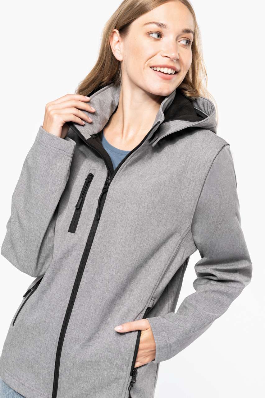 KA422 - UNISEX 3-LAYER SOFTSHELL HOODED JACKET WITH REMOVABLE SLEEVES
