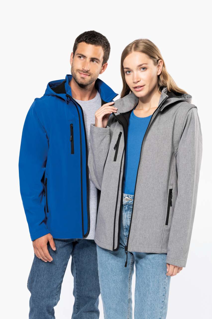 KA422 - UNISEX 3-LAYER SOFTSHELL HOODED JACKET WITH REMOVABLE SLEEVES