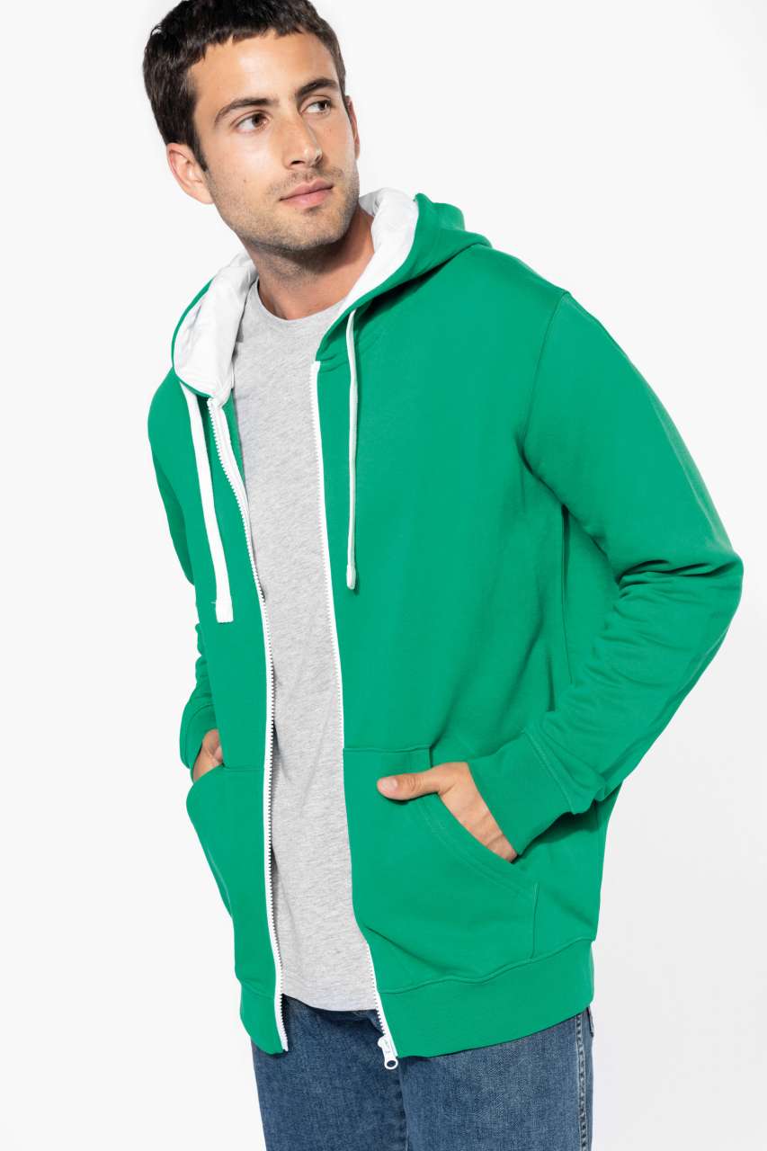 KA466 - MEN'S CONTRAST HOODED FULL ZIP SWEATSHIRT