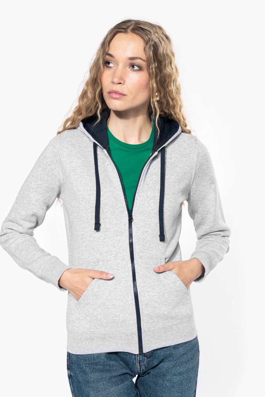 KA467 - LADIES’ CONTRAST HOODED FULL ZIP SWEATSHIRT