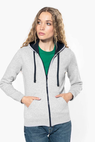 KA467 - LADIES’ CONTRAST HOODED FULL ZIP SWEATSHIRT