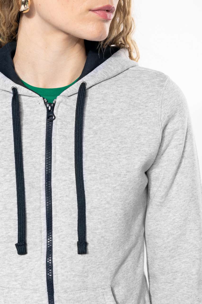 KA467 - LADIES’ CONTRAST HOODED FULL ZIP SWEATSHIRT