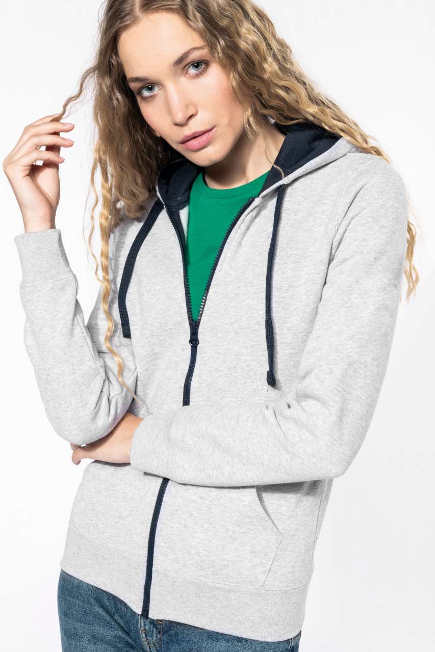 KA467 - LADIES’ CONTRAST HOODED FULL ZIP SWEATSHIRT