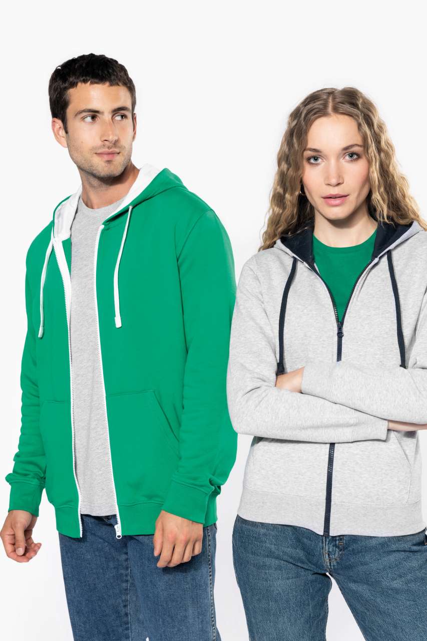 KA467 - LADIES’ CONTRAST HOODED FULL ZIP SWEATSHIRT