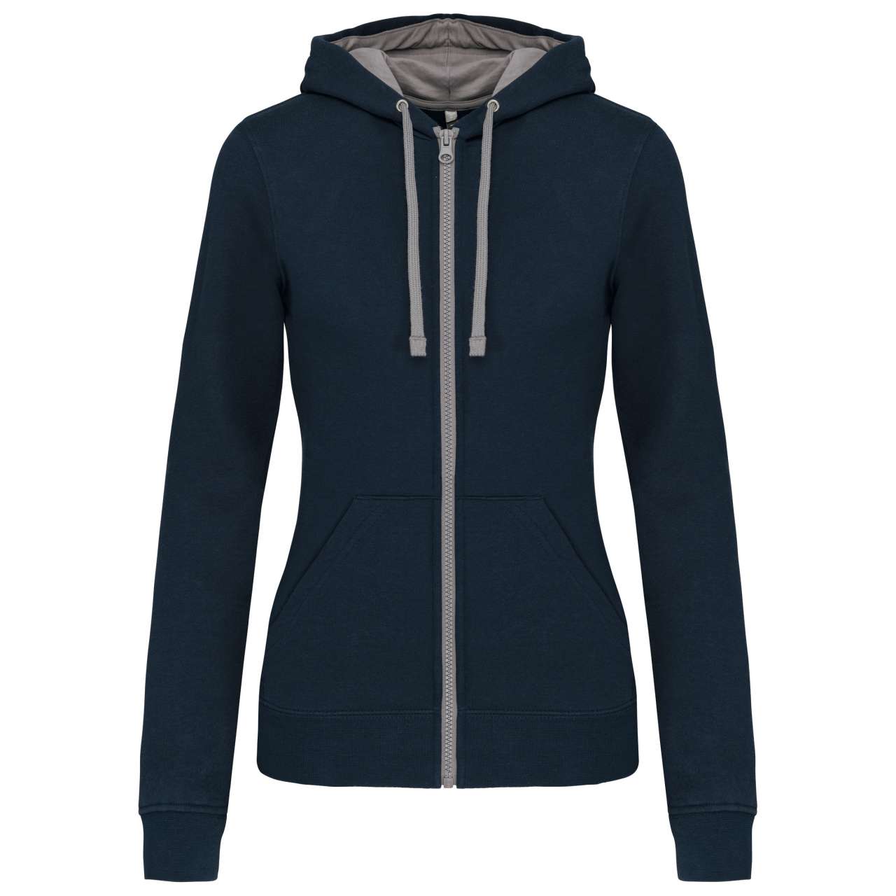 KA467 - LADIES’ CONTRAST HOODED FULL ZIP SWEATSHIRT