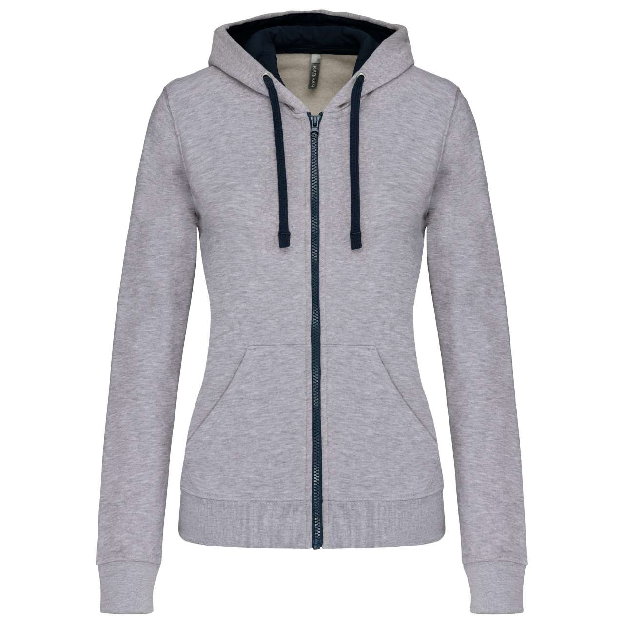 KA467 - LADIES’ CONTRAST HOODED FULL ZIP SWEATSHIRT