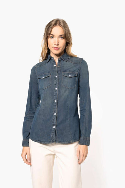 KA518 - LADIES' LONG-SLEEVED DENIM SHIRT