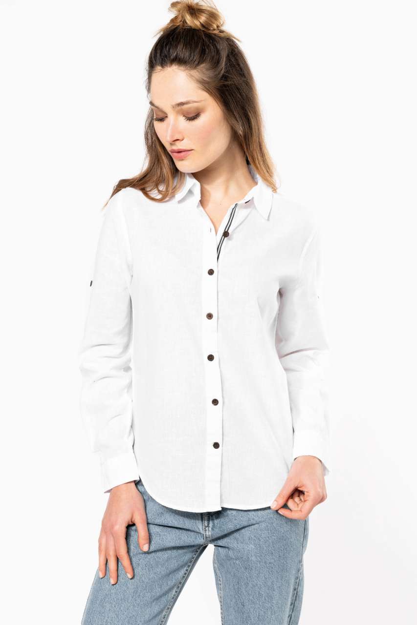 KA589 - LADIES' LONG SLEEVE LINEN AND COTTON SHIRT