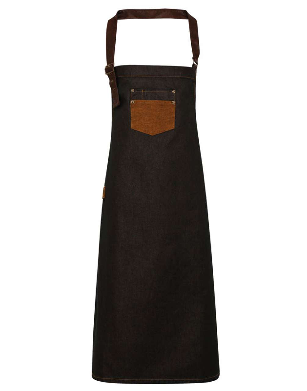 PR136 - 'DIVISION' WAXED LOOK DENIM BIB APRON WITH FAUX LEATHER