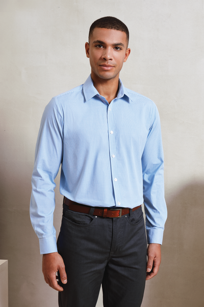 PR220 - MEN'S LONG SLEEVE GINGHAM COTTON MICROCHECK SHIRT