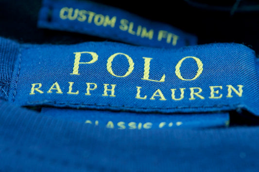 Polo ralph lauren clothing label with custom slim fit.