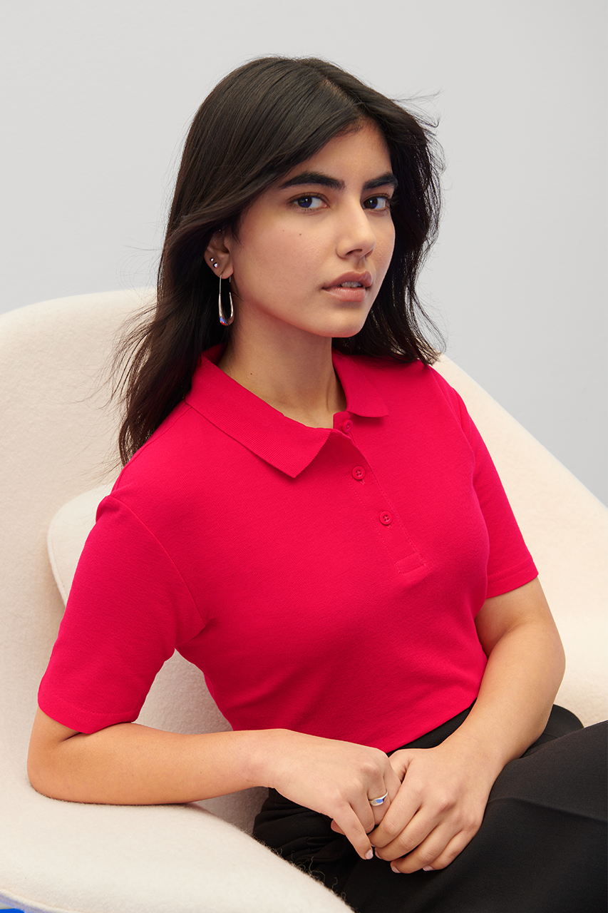 GIL64800-B3 - SOFTSTYLE® LADIES' DOUBLE PIQUÉ POLO WITH 3 COLOUR-MATCHED BUTTONS