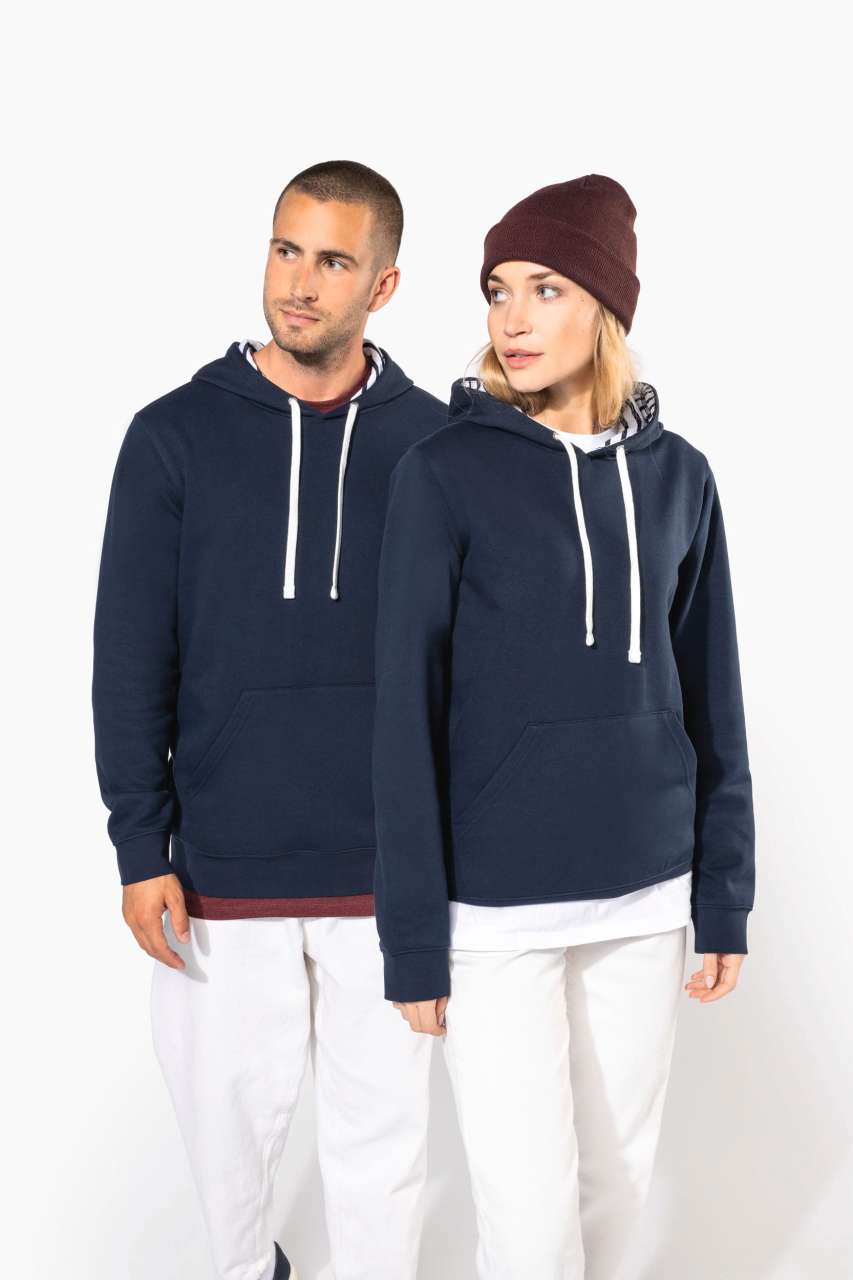 KA4013 - UNISEX CONTRAST PATTERNED HOODED SWEATSHIRT