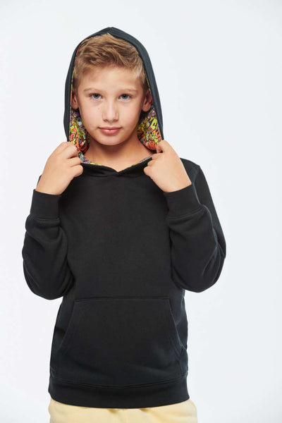 KA4014 - UNISEX KIDS CONTRAST PATTERNED HOODED SWEATSHIRT