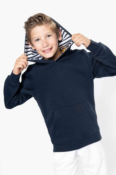 KA4014 - UNISEX KIDS CONTRAST PATTERNED HOODED SWEATSHIRT