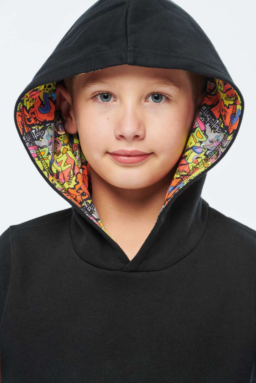 KA4014 - UNISEX KIDS CONTRAST PATTERNED HOODED SWEATSHIRT