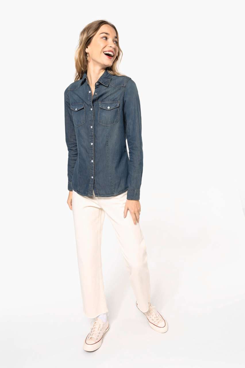 KA518 - LADIES' LONG-SLEEVED DENIM SHIRT