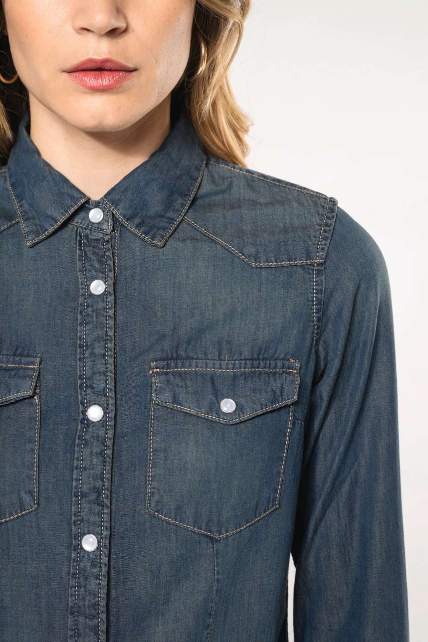 KA518 - LADIES' LONG-SLEEVED DENIM SHIRT