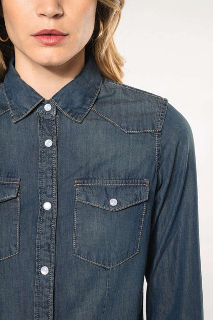 KA518 - LADIES' LONG-SLEEVED DENIM SHIRT