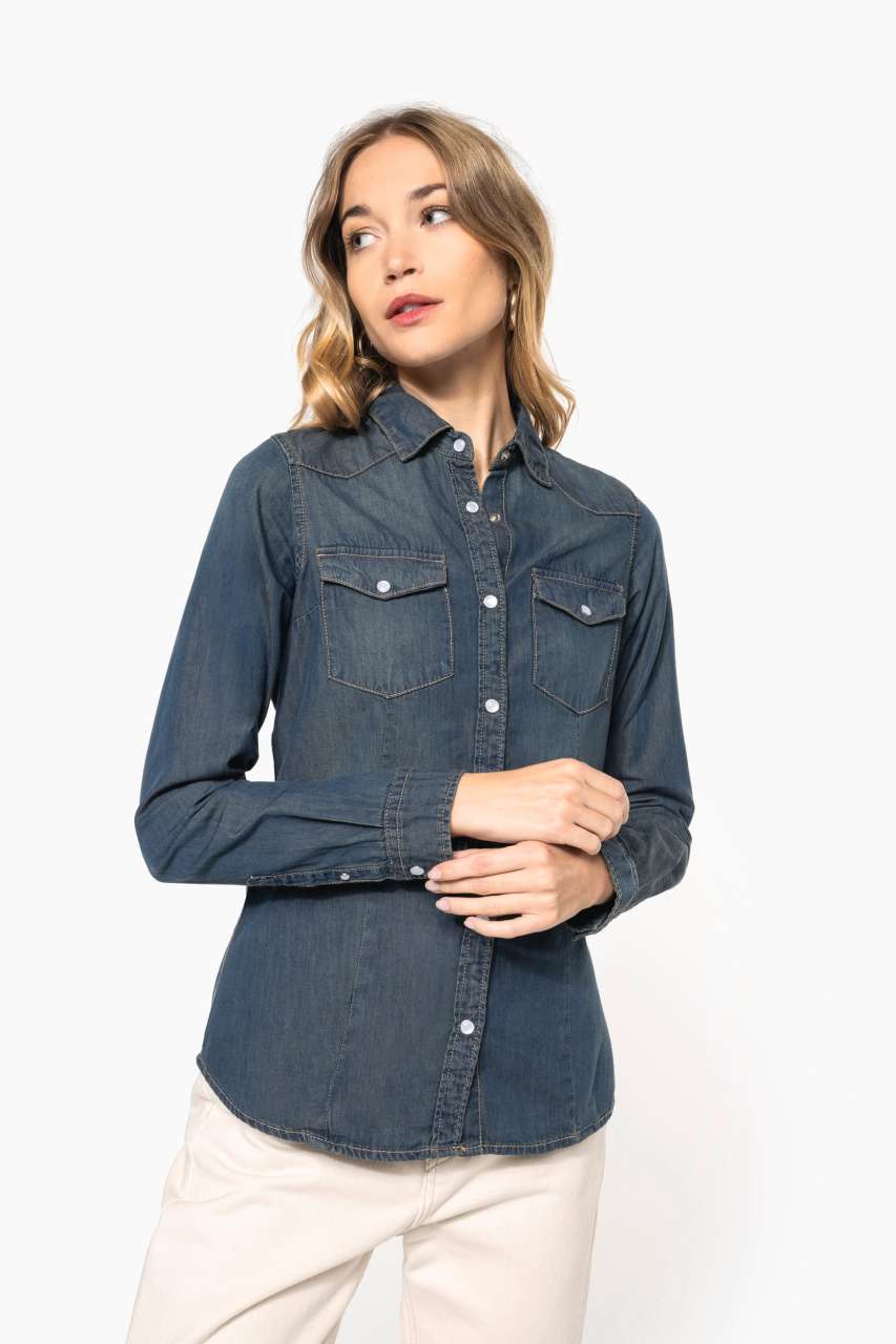 KA518 - LADIES' LONG-SLEEVED DENIM SHIRT