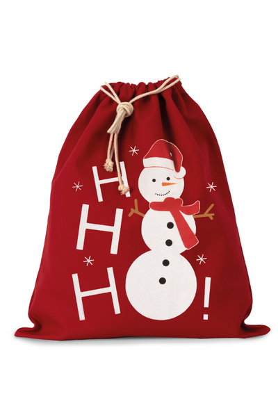 KI0745 - COTTON BAG WITH SNOWMAN DESIGN AND DRAWCORD CLOSURE