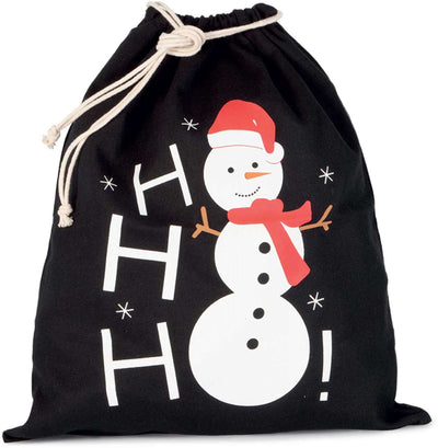 KI0745 - COTTON BAG WITH SNOWMAN DESIGN AND DRAWCORD CLOSURE