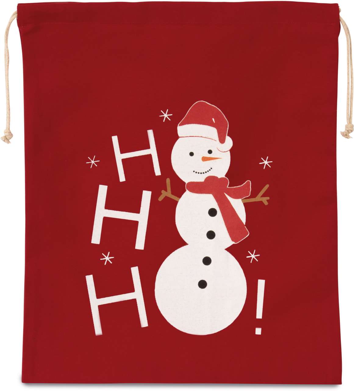 KI0745 - COTTON BAG WITH SNOWMAN DESIGN AND DRAWCORD CLOSURE