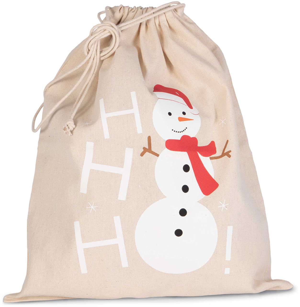 KI0745 - COTTON BAG WITH SNOWMAN DESIGN AND DRAWCORD CLOSURE