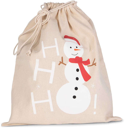 KI0745 - COTTON BAG WITH SNOWMAN DESIGN AND DRAWCORD CLOSURE