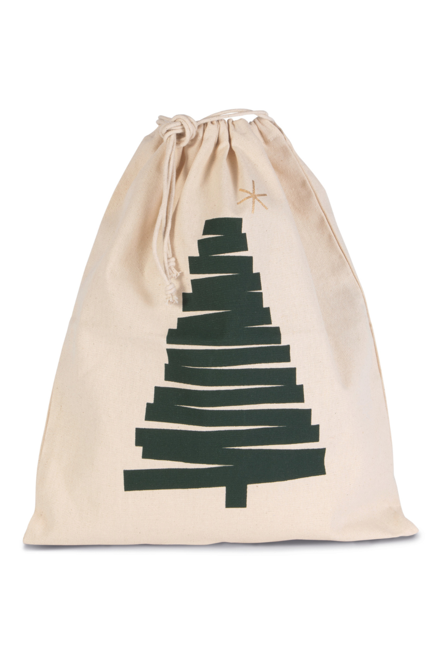 KI0746 - COTTON BAG WITH CHRISTMAS TREE DESIGN AND DRAWCORD CLOSURE