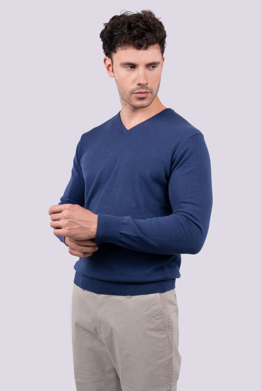 LE950 - MEN’S V-NECK FINE GAUGE COTTON PULLOVER