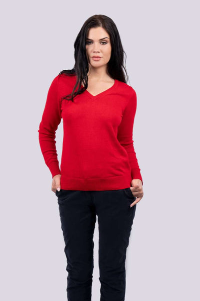 LE951 - WOMEN’S V-NECK FINE GAUGE COTTON PULLOVER