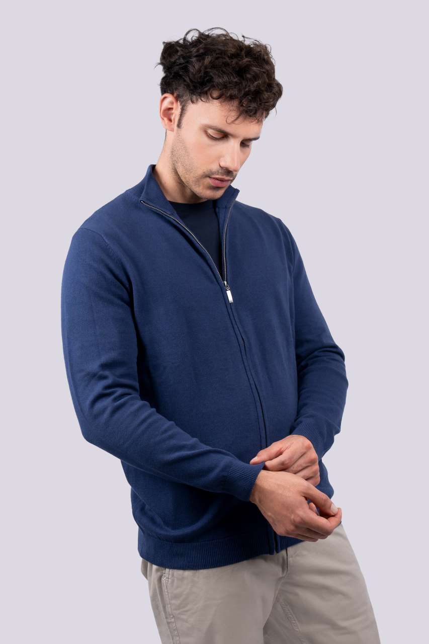 LE970 - MEN’S FULL ZIP CARDIGAN FINE GAUGE COTTON