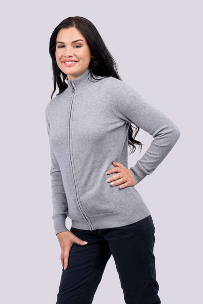 LE971 - WOMEN’S FULL ZIP CARDIGAN FINE GAUGE COTTON