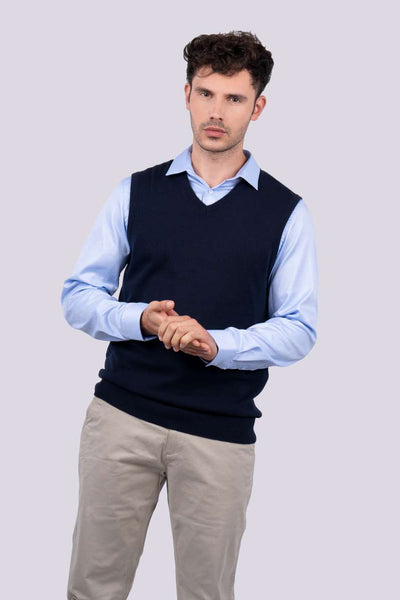LE980 - MEN’S V-NECK SLEEVELESS PULLOVER FINE GAUGE COTTON