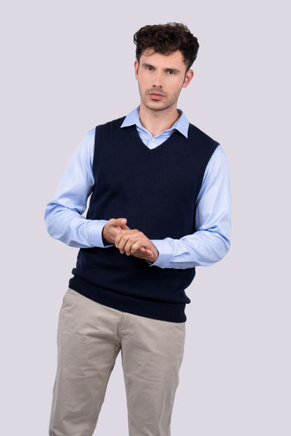 LE980 - MEN’S V-NECK SLEEVELESS PULLOVER FINE GAUGE COTTON