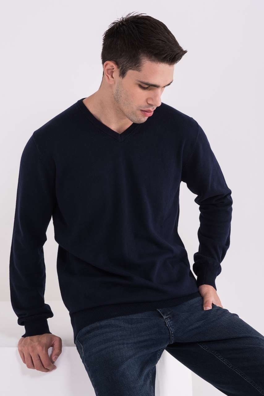LW9133 - MEN’S V-NECK FINE GAUGE COTTON PULLOVER