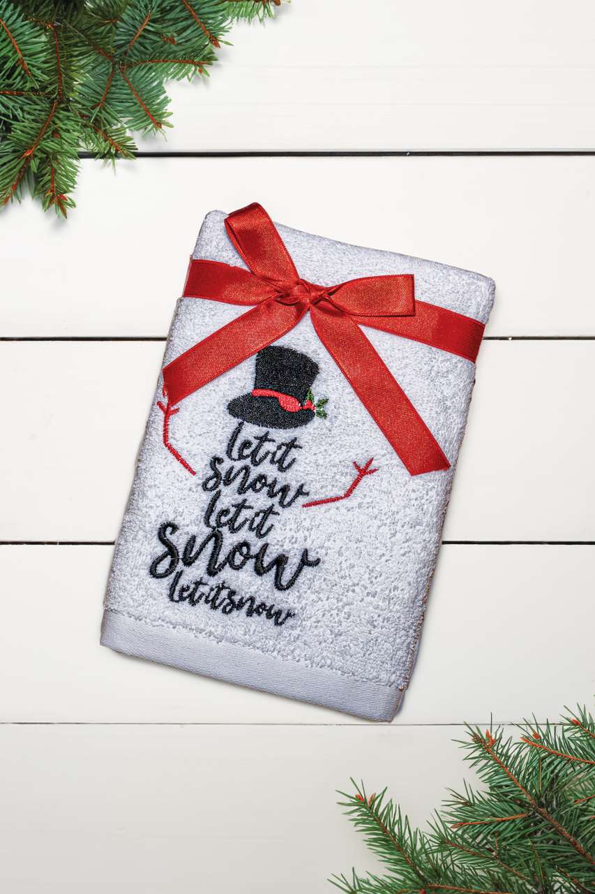 OLXMAS12 - OLIMA CHRISTMAS TOWEL - LET IT SNOW SNOWMAN