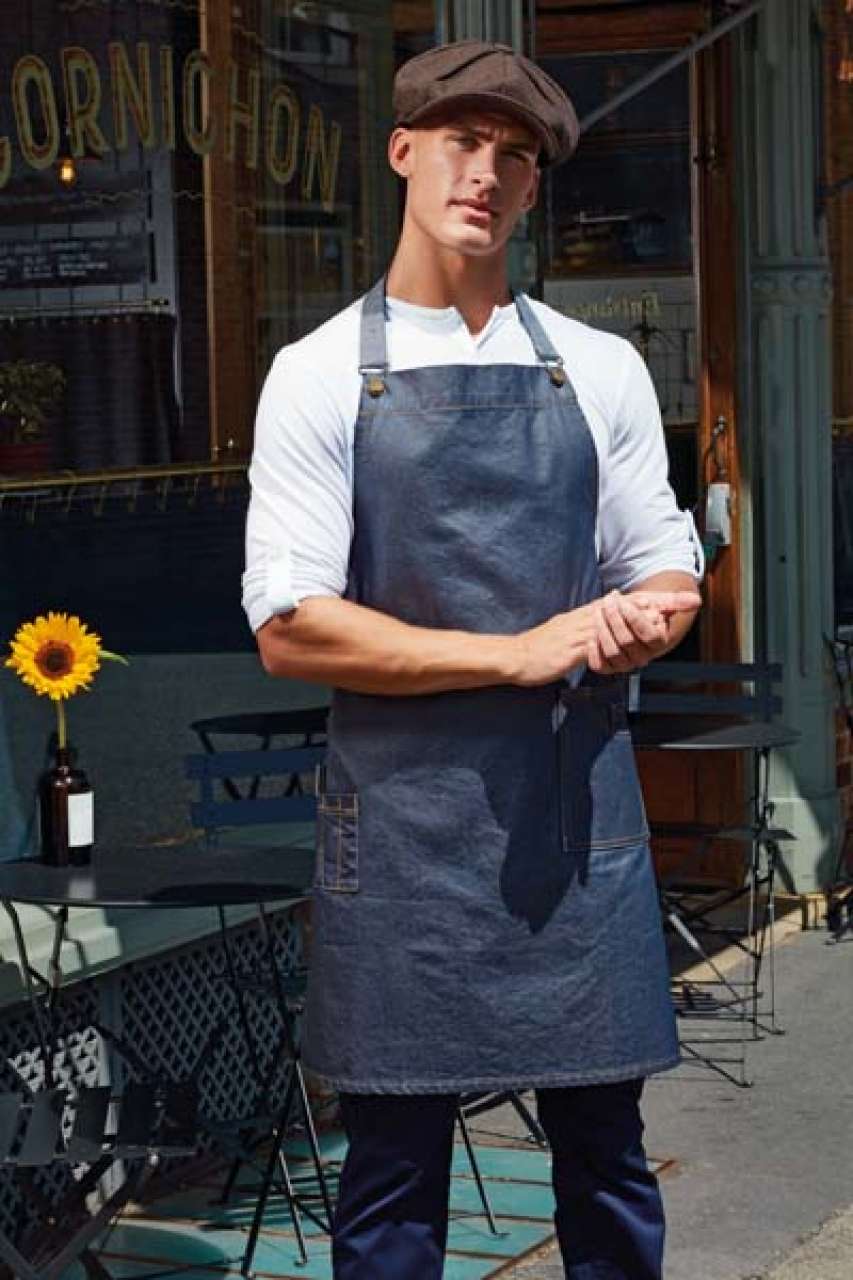 PR134 - 'DISTRICT' WAXED LOOK DENIM BIB APRON