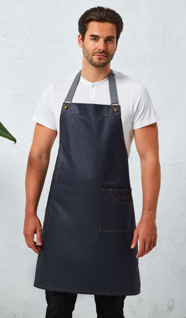 PR134 - 'DISTRICT' WAXED LOOK DENIM BIB APRON