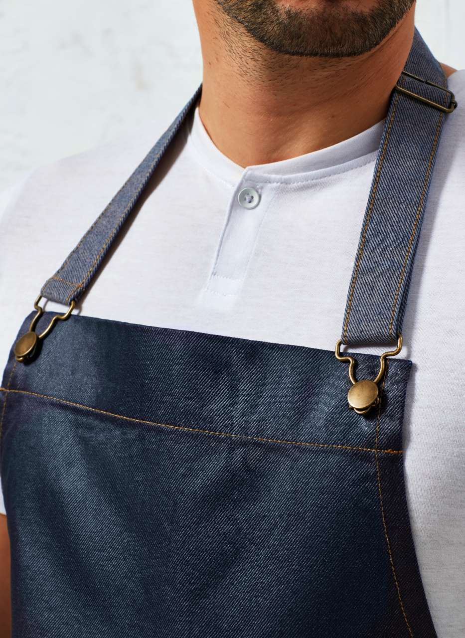 PR134 - 'DISTRICT' WAXED LOOK DENIM BIB APRON