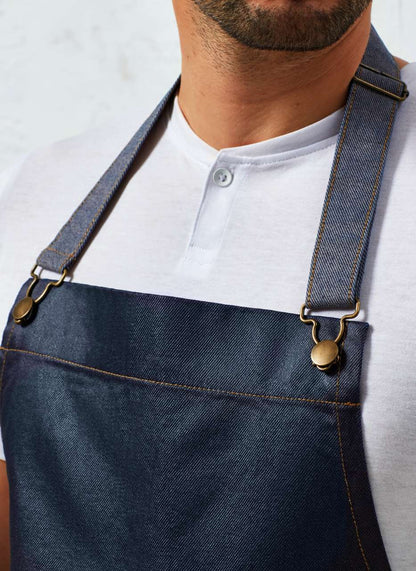PR134 - 'DISTRICT' WAXED LOOK DENIM BIB APRON