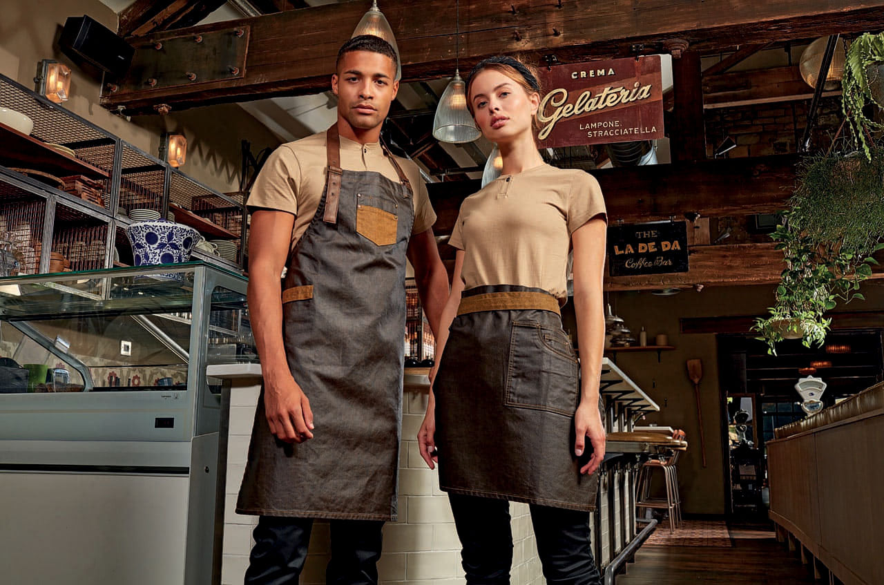 PR135 - 'DIVISION' WAXED LOOK DENIM WAIST APRON