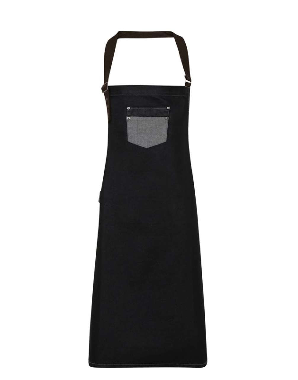 PR136 - 'DIVISION' WAXED LOOK DENIM BIB APRON WITH FAUX LEATHER