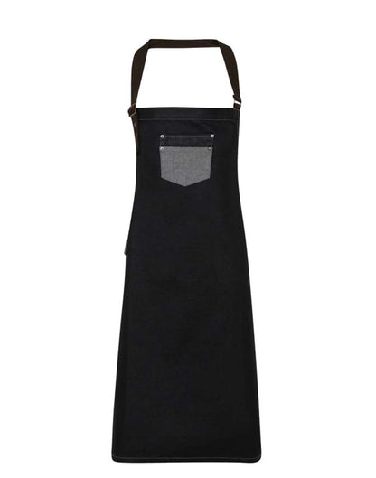 PR136 - 'DIVISION' WAXED LOOK DENIM BIB APRON WITH FAUX LEATHER