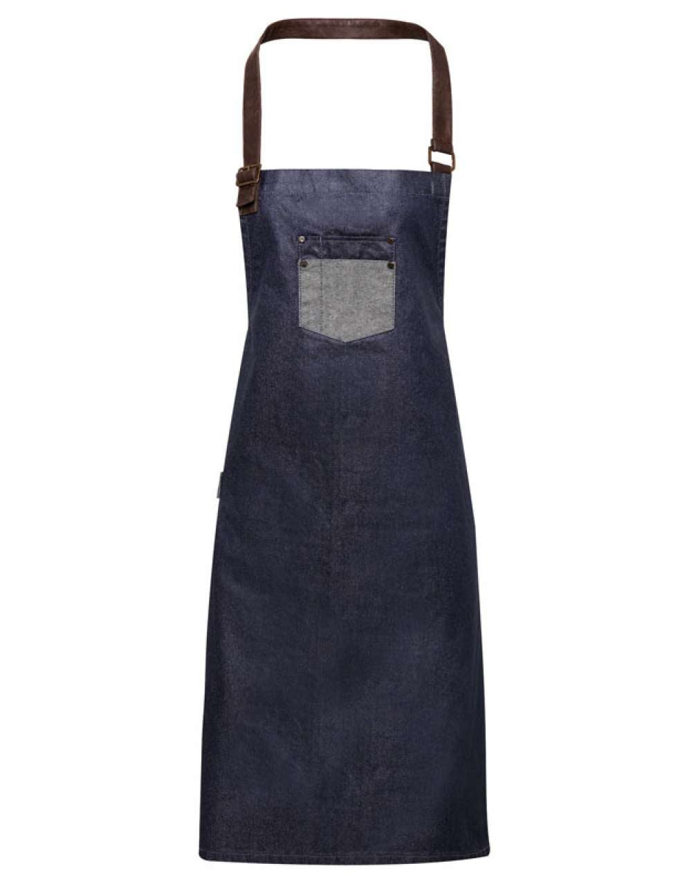 PR136 - 'DIVISION' WAXED LOOK DENIM BIB APRON WITH FAUX LEATHER