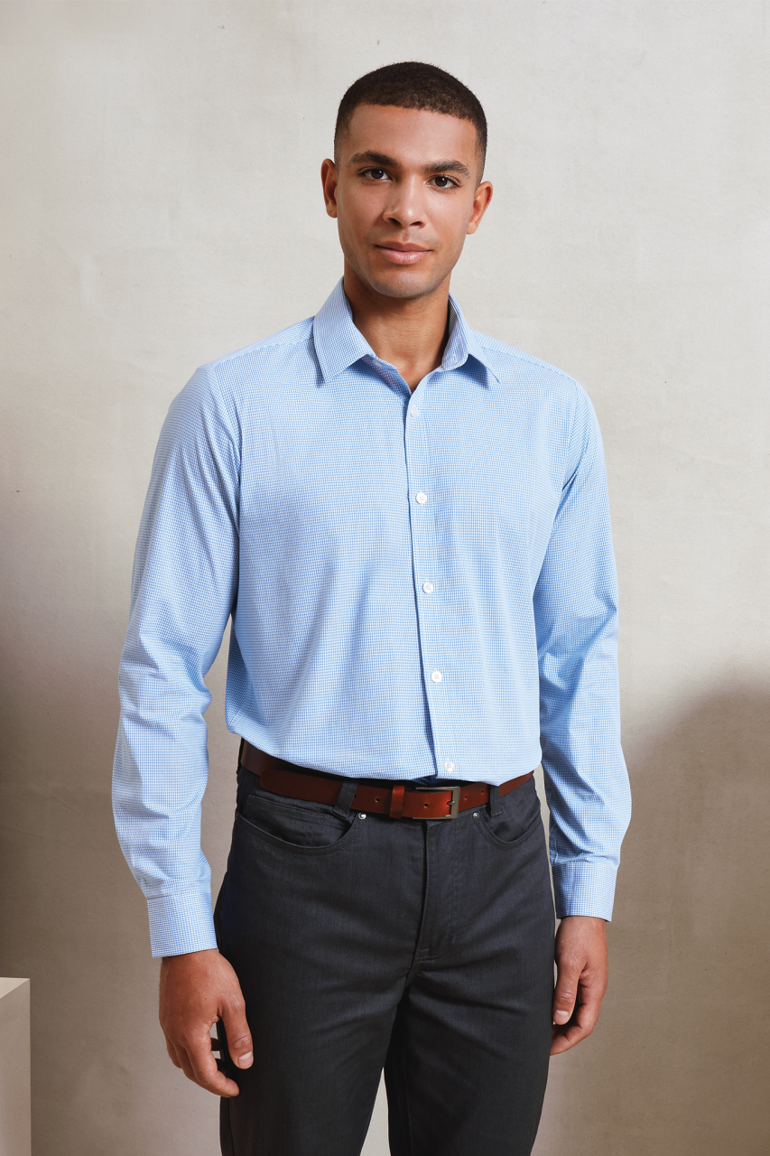 PR220 - MEN'S LONG SLEEVE GINGHAM COTTON MICROCHECK SHIRT